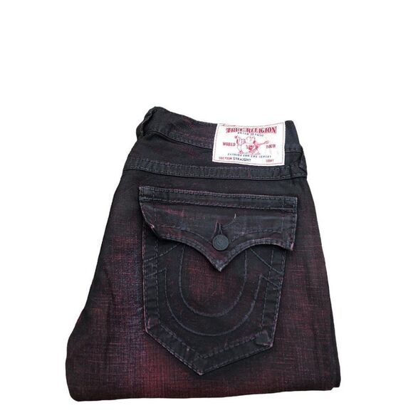 TRUE Religion Jeans Size 32 STRAIGHT Black/Red - Picture 6 of 9